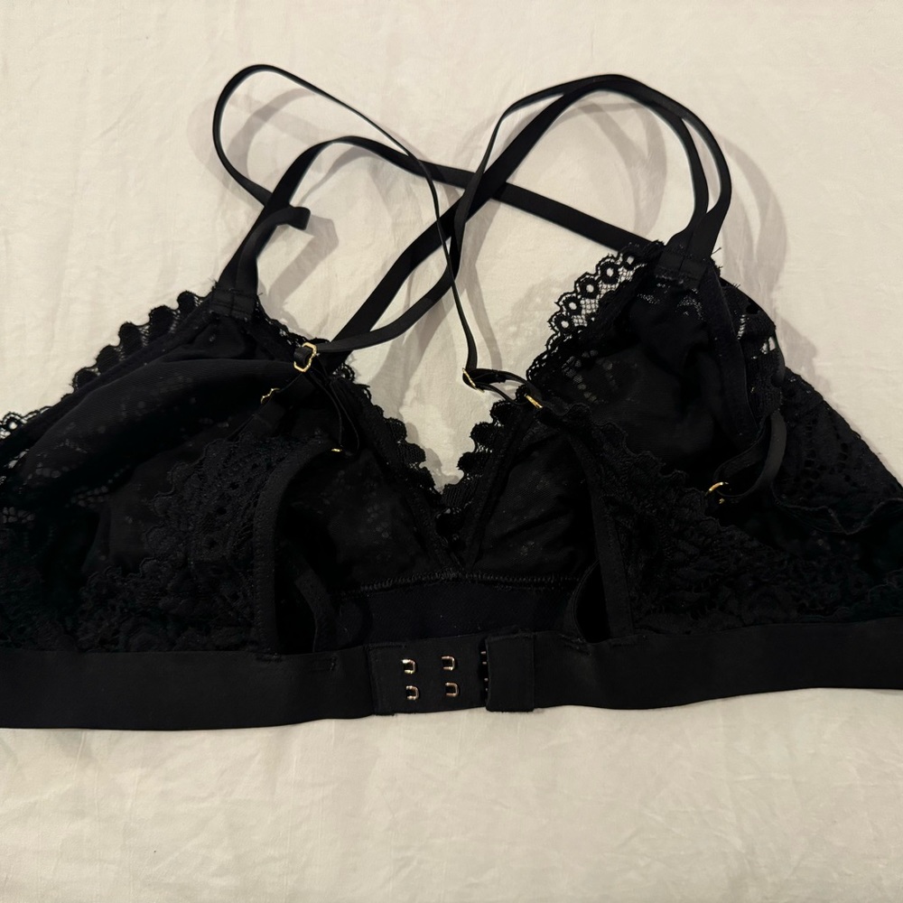 Aerie Cross Strap Lace Bralette, black